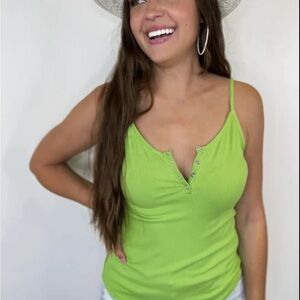Deva Ribbed Tank- Lime Vibrant Green Fitted Sleeveless Camisole